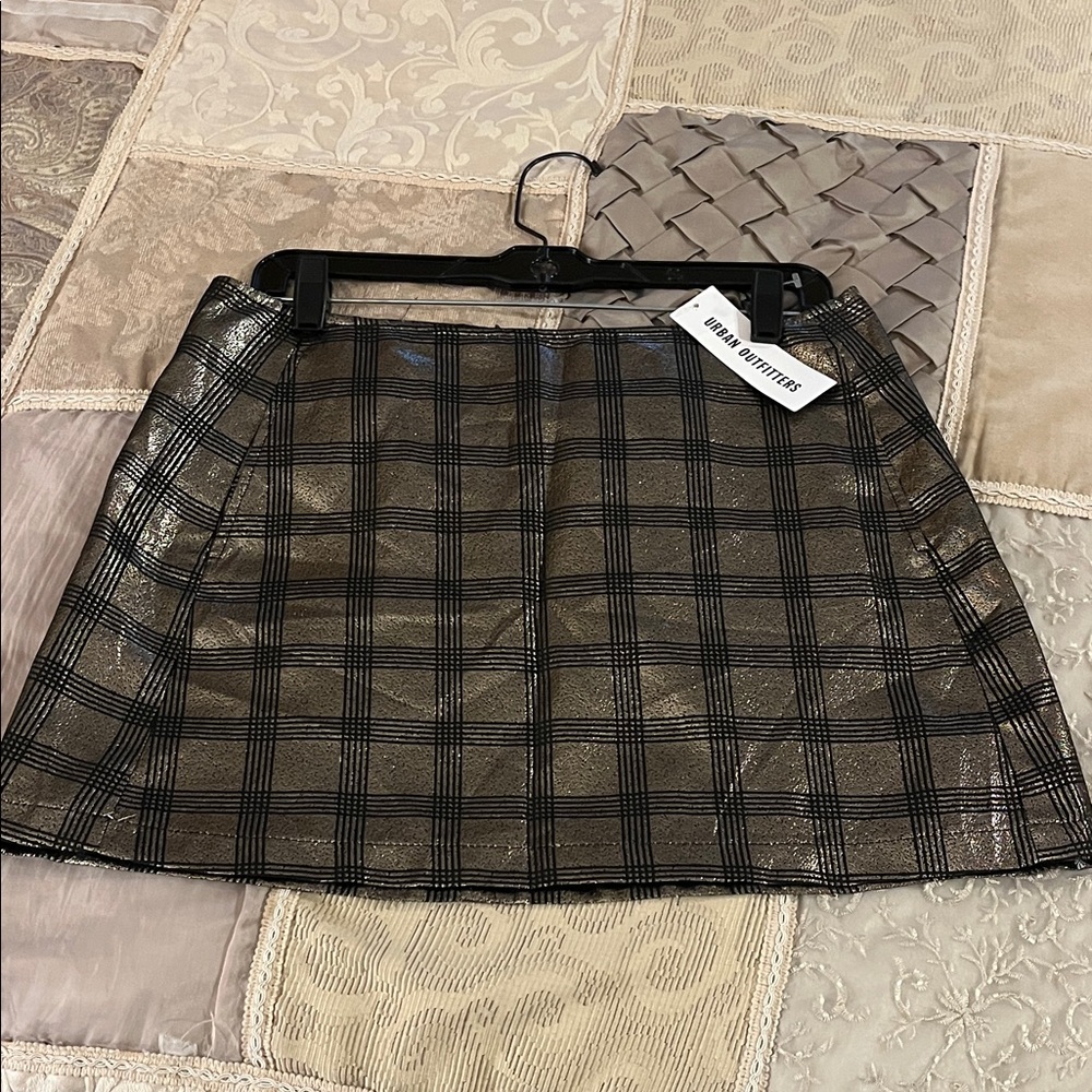 Urban Outfitters Metallic Plaid Mini Skirt - Black and Gold NWT Size L